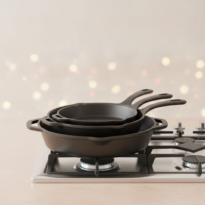 Illustration of Cast Iron Skillet Set (3 Piece)