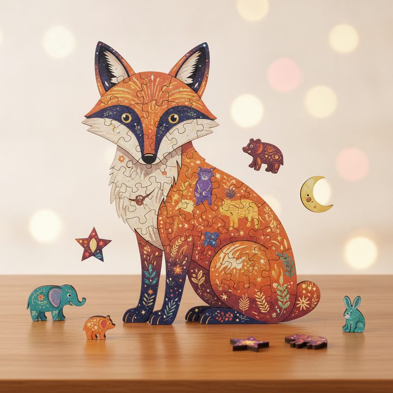 Illustration of Wooden Animal-Shaped Puzzle