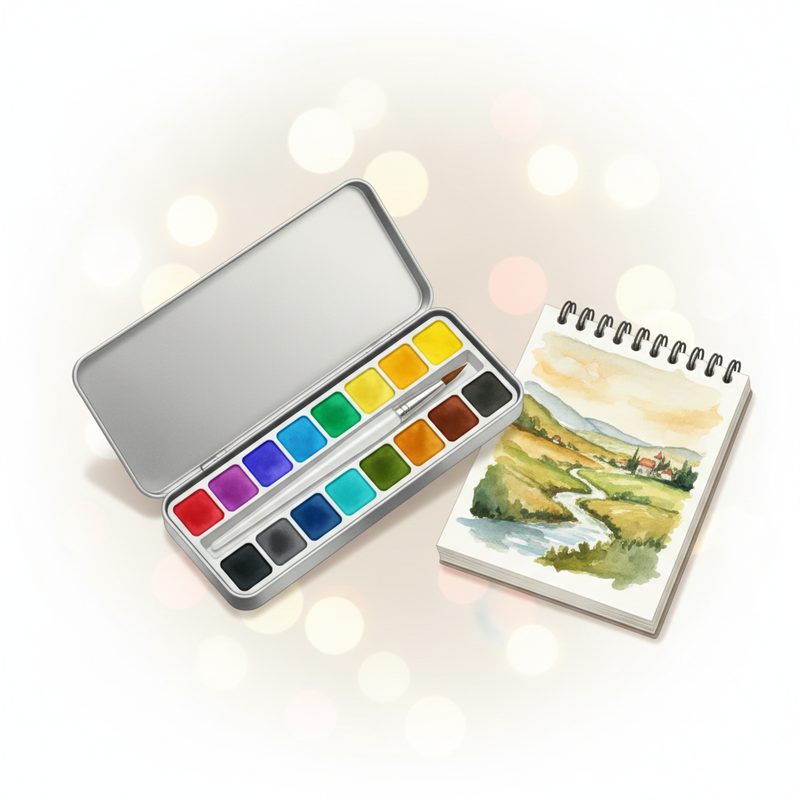 Illustration of Travel Watercolour Set