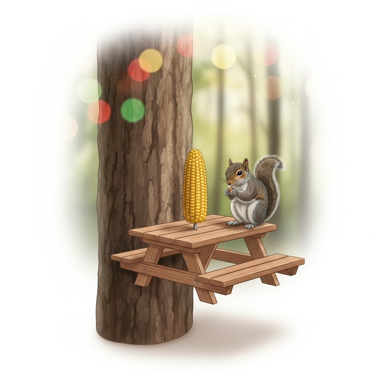 Illustration of Squirrel Picnic Table Feeder
