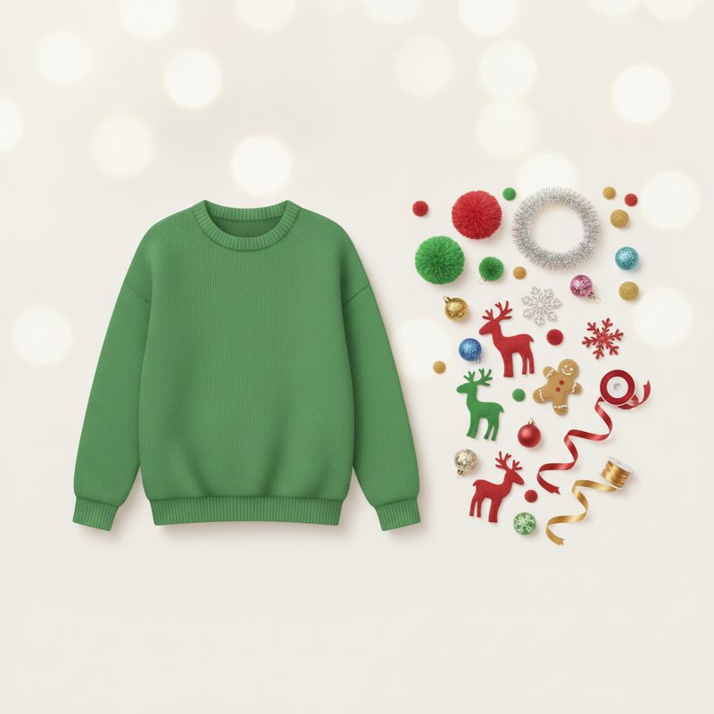 Illustration of Ugly Christmas Sweater DIY Kit