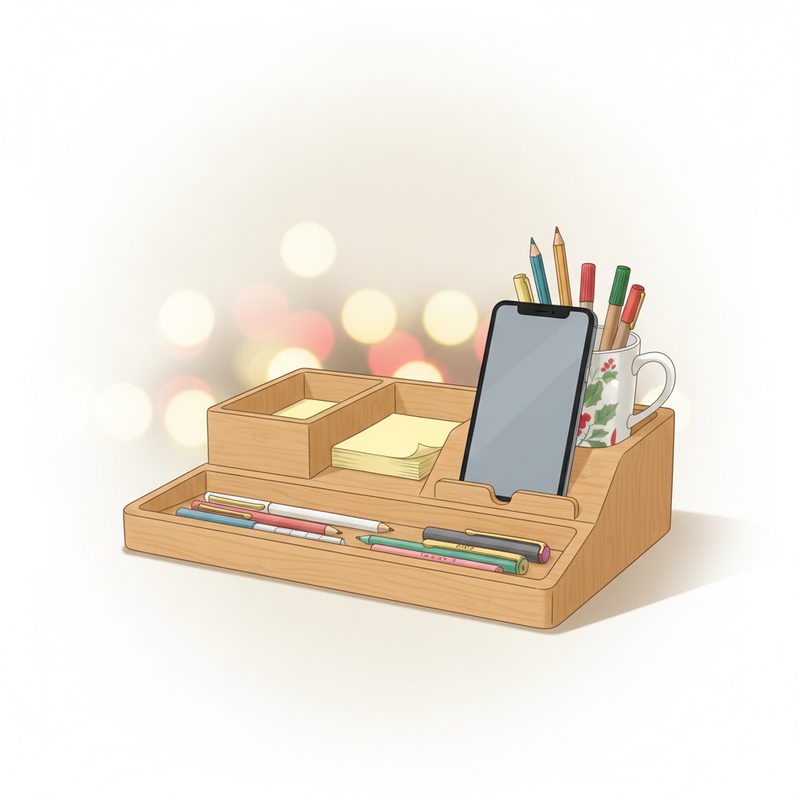 Illustration of Bamboo Desk Organizer