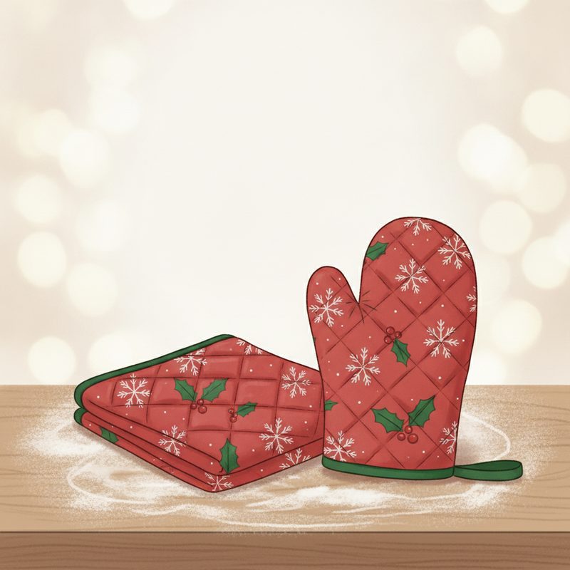 Illustration of Festive Oven Mitt & Apron Set