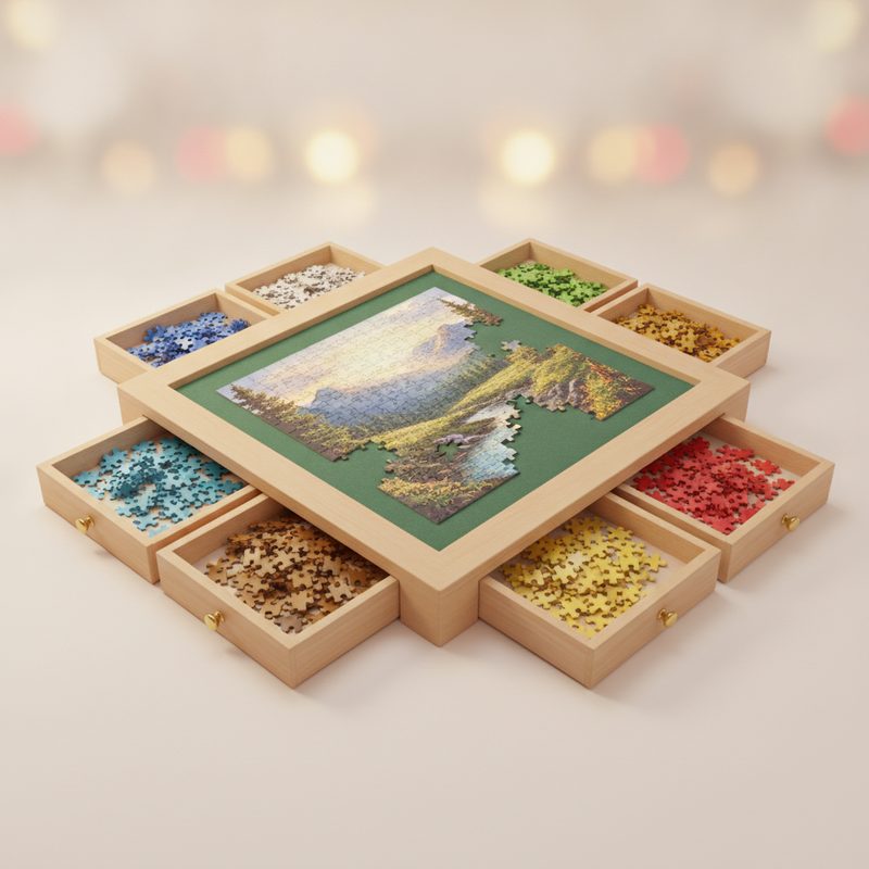 Illustration of Puzzle Board with Drawers