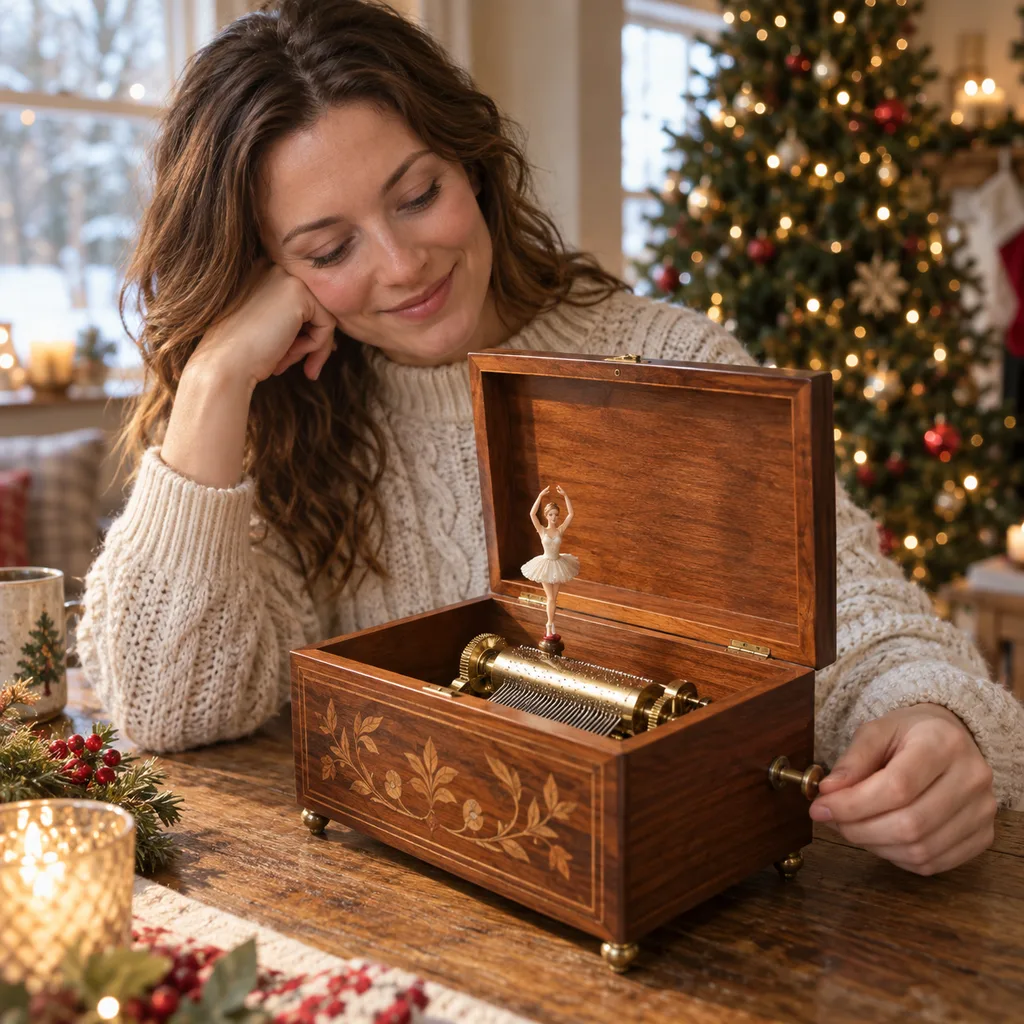 Representative photo-style image of music boxes — generated, not a specific product
