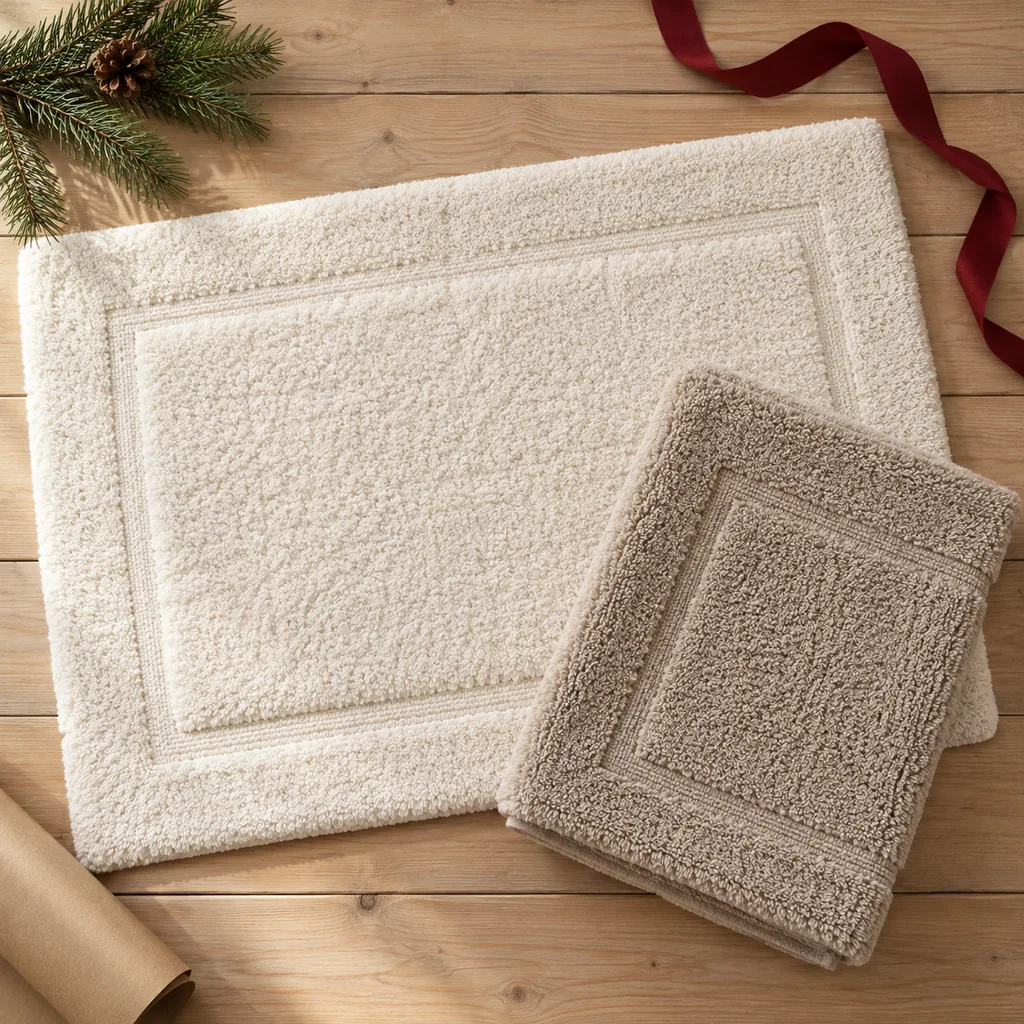 Representative photo-style image of cotton bath rugs — generated, not a specific product