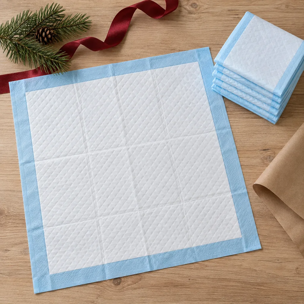 Representative photo-style image of absorbent pet potty training pads — generated, not a specific product