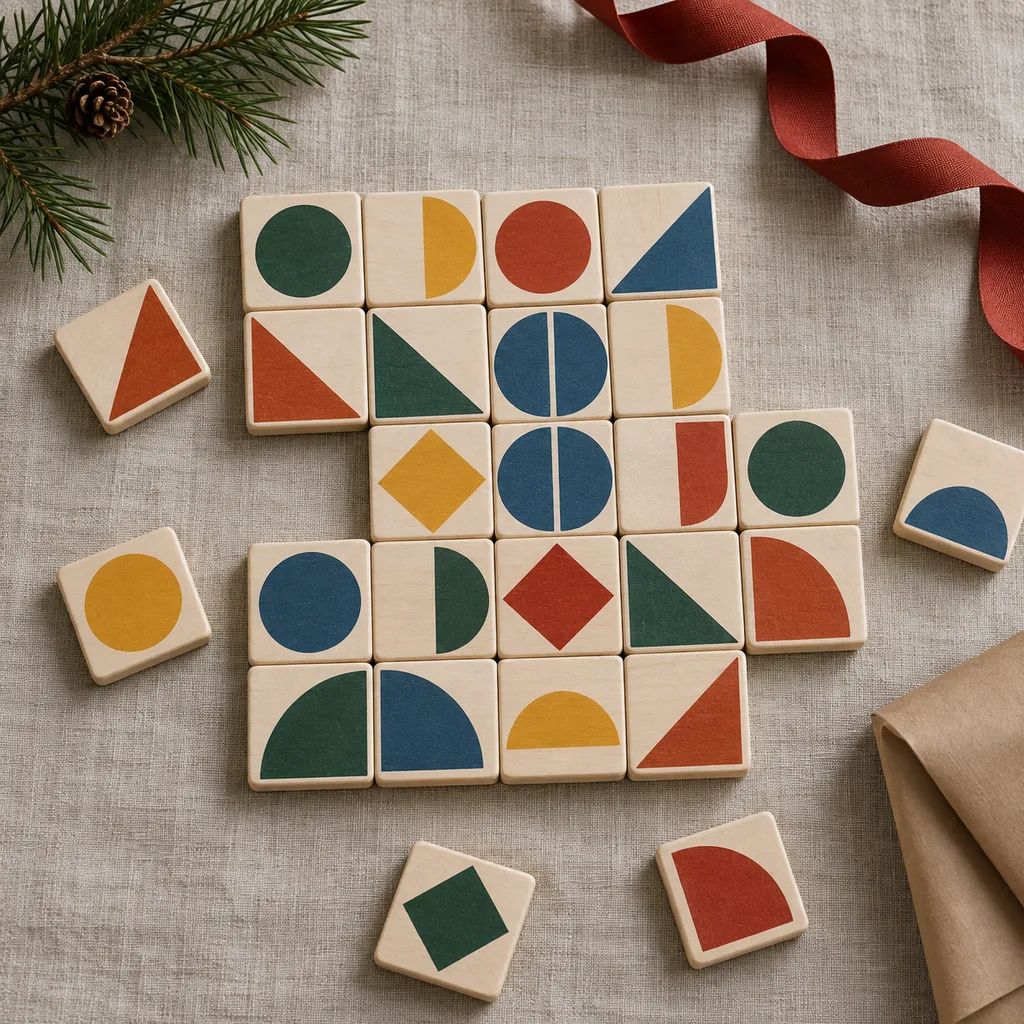 Representative photo-style image of abstract color and shape tile game — generated, not a specific product