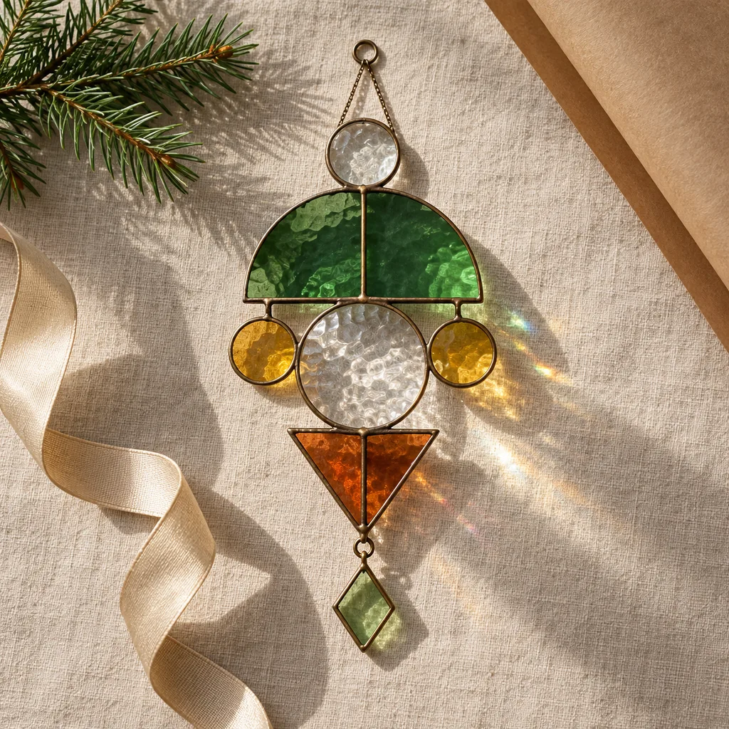 Representative photo-style image of abstract geometric suncatcher — generated, not a specific product