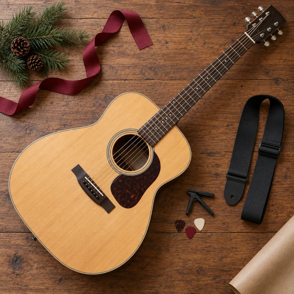 Representative photo-style image of acoustic guitar starter pack — generated, not a specific product