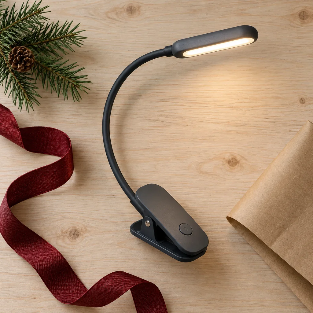 Representative photo-style image of adjustable brightness reading light — generated, not a specific product