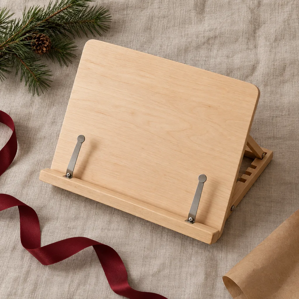 Representative photo-style image of adjustable desktop book holder — generated, not a specific product