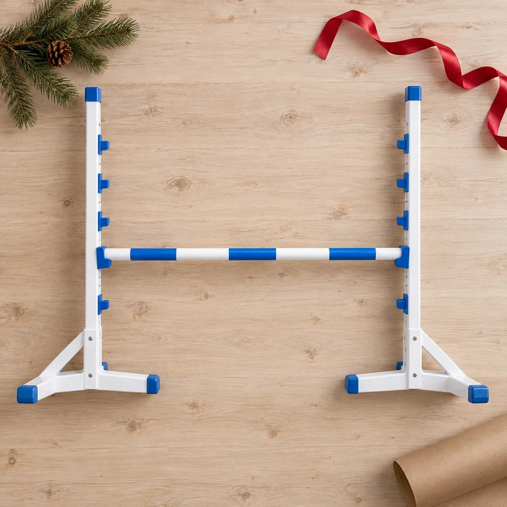 Representative photo-style image of adjustable height pet agility jump — generated, not a specific product