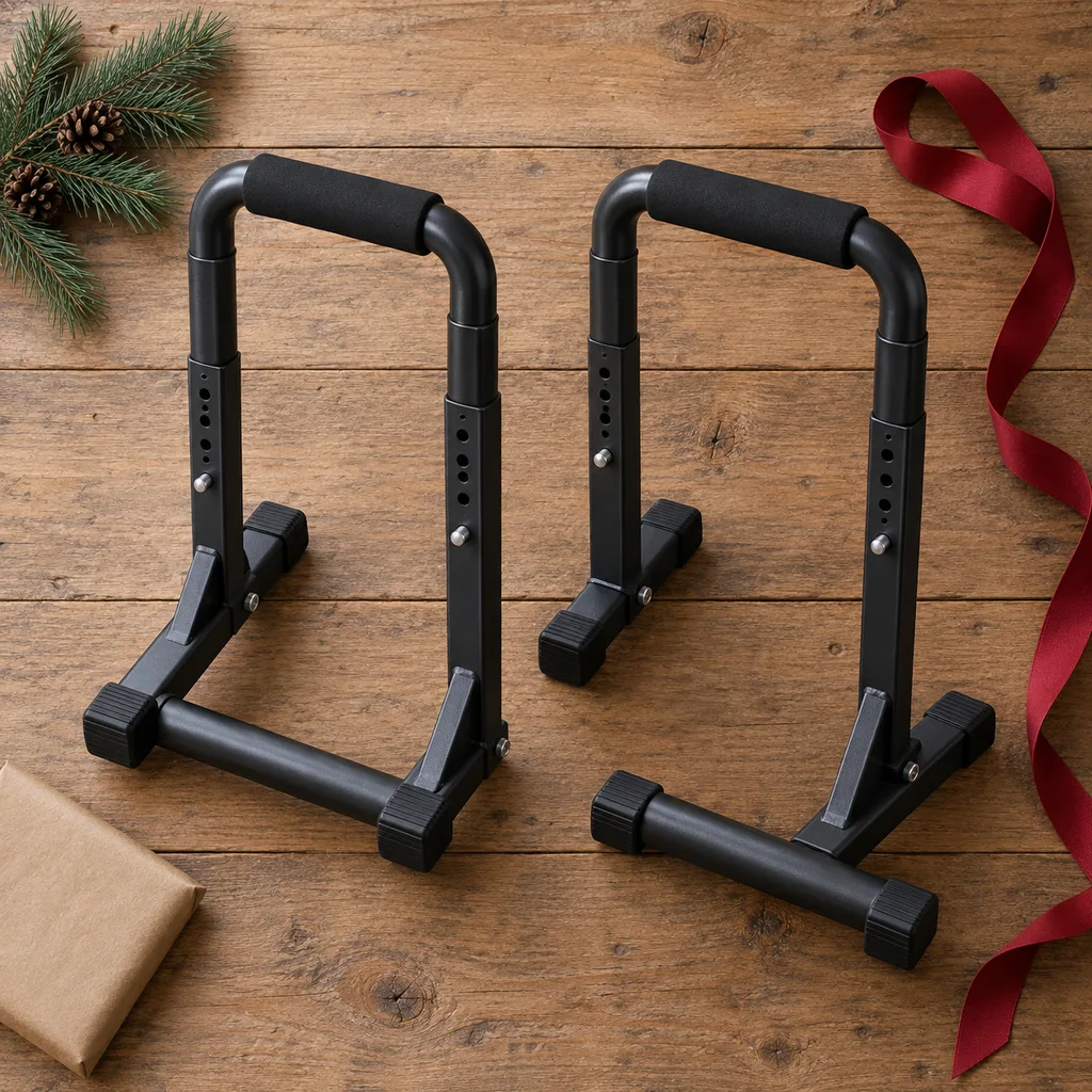 Representative photo-style image of adjustable height push-up stands — generated, not a specific product