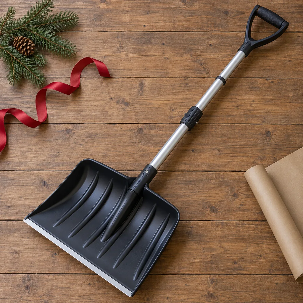 Representative photo-style image of adjustable length snow shovel — generated, not a specific product