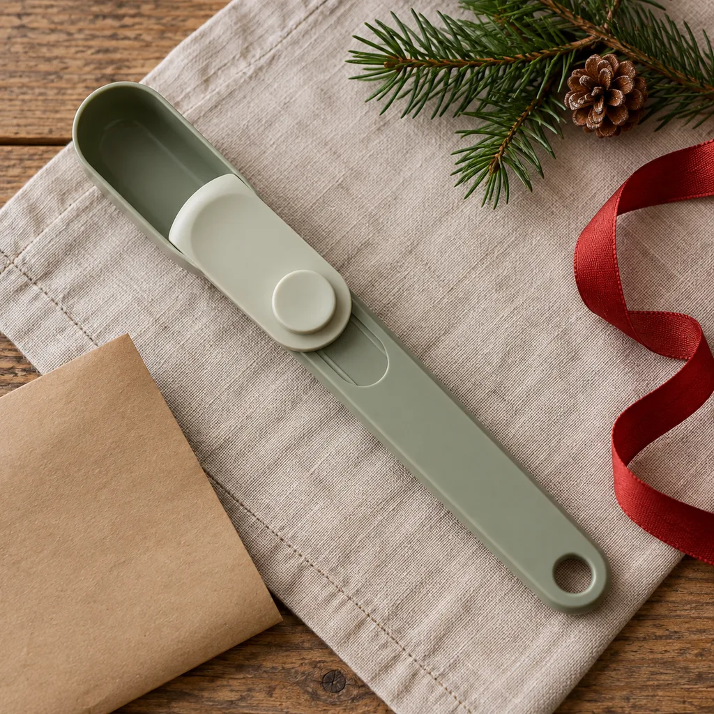 Representative photo-style image of adjustable sliding measuring spoon — generated, not a specific product