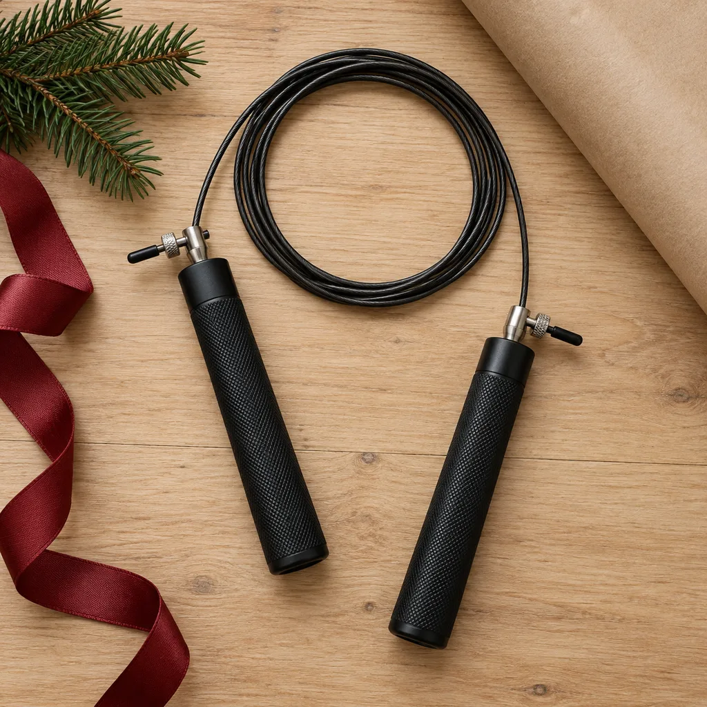Representative photo-style image of adjustable speed jump rope — generated, not a specific product