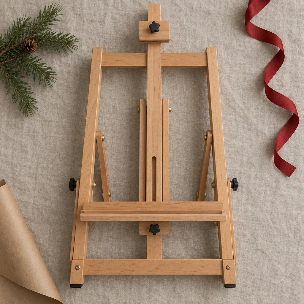 Representative photo-style image of adjustable wooden studio easel — generated, not a specific product