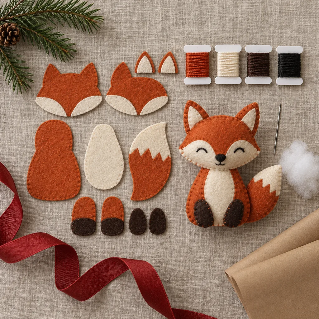 Representative photo-style image of adorable felt animal sewing kit — generated, not a specific product