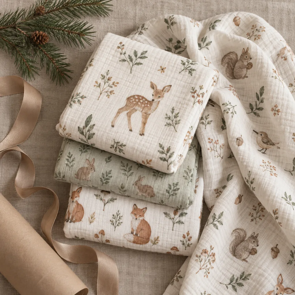Representative photo-style image of adorable patterned receiving sets — generated, not a specific product