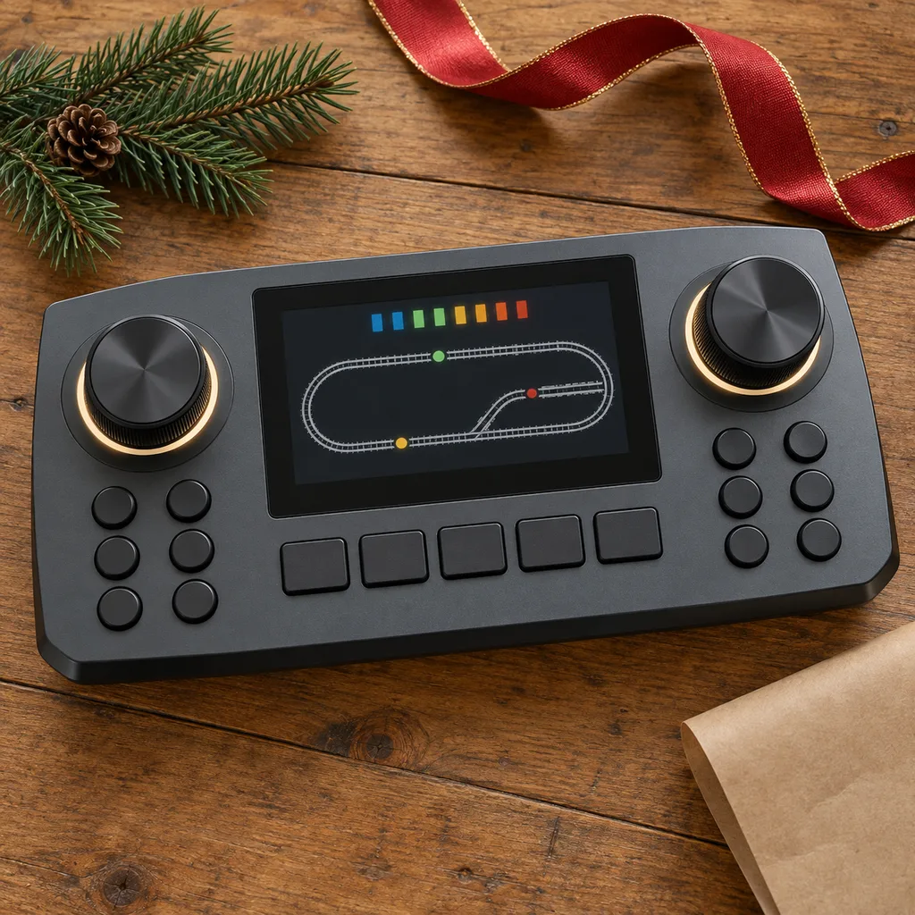 Representative photo-style image of advanced digital train controller — generated, not a specific product