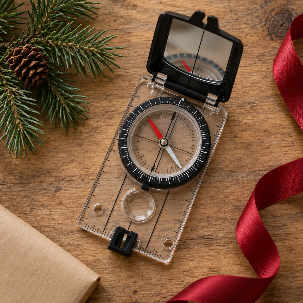 Representative photo-style image of advanced map reading sighting compass — generated, not a specific product