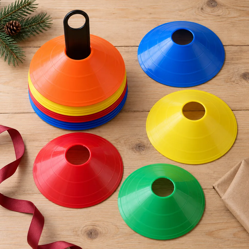 Representative photo-style image of agility training cones set — generated, not a specific product