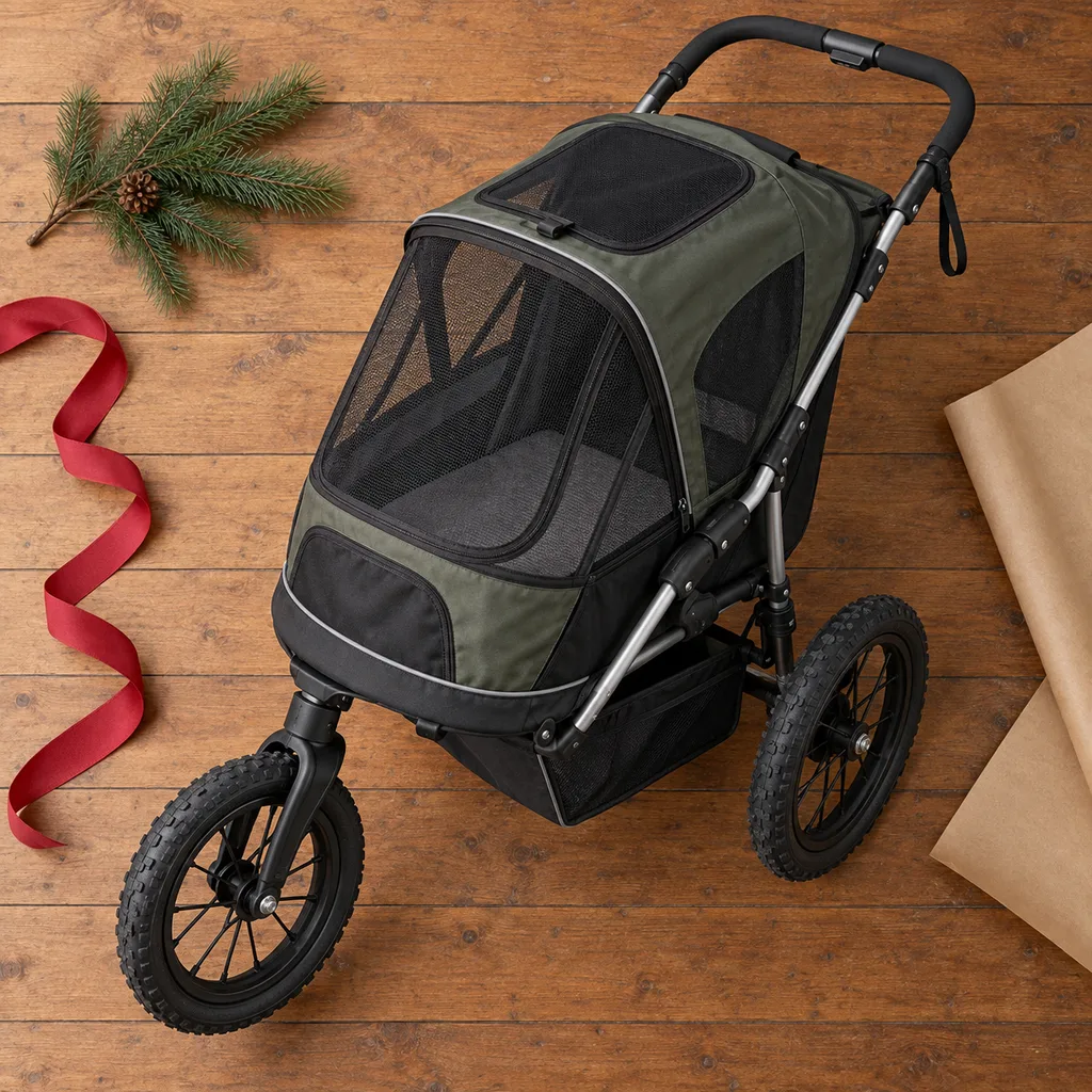 Representative photo-style image of all-terrain jogging pet stroller — generated, not a specific product