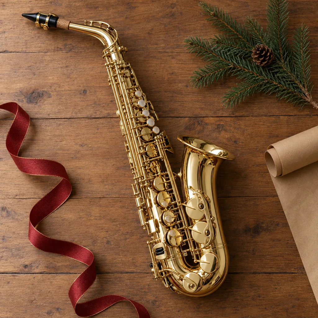 Representative photo-style image of alto saxophone for intermediate players — generated, not a specific product