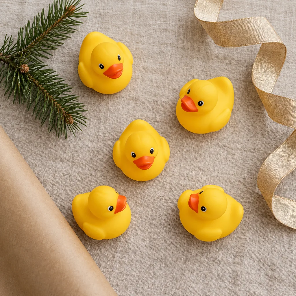 Representative photo-style image of animal rubber ducks — generated, not a specific product