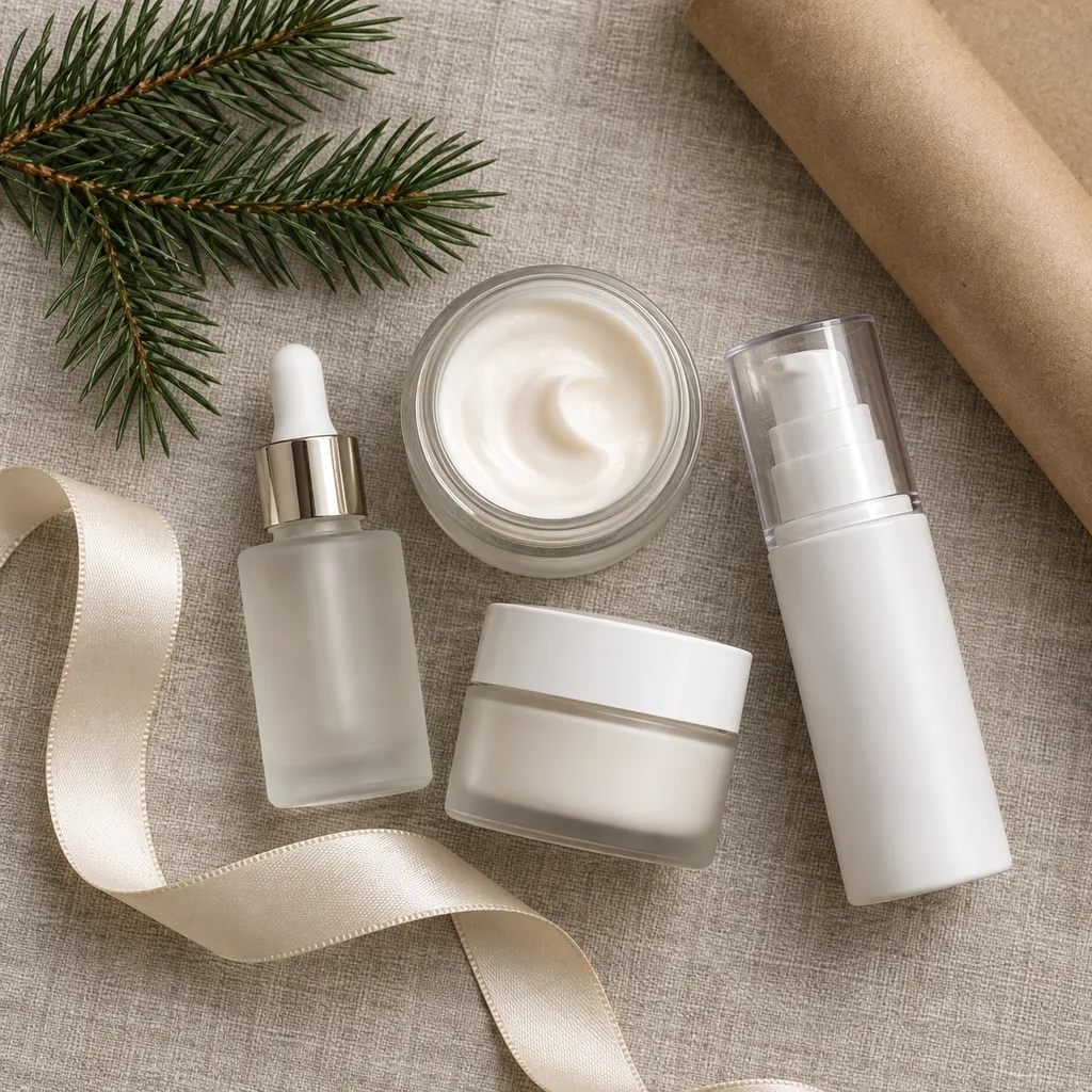 Representative photo-style image of anti-aging renewal skincare kit — generated, not a specific product
