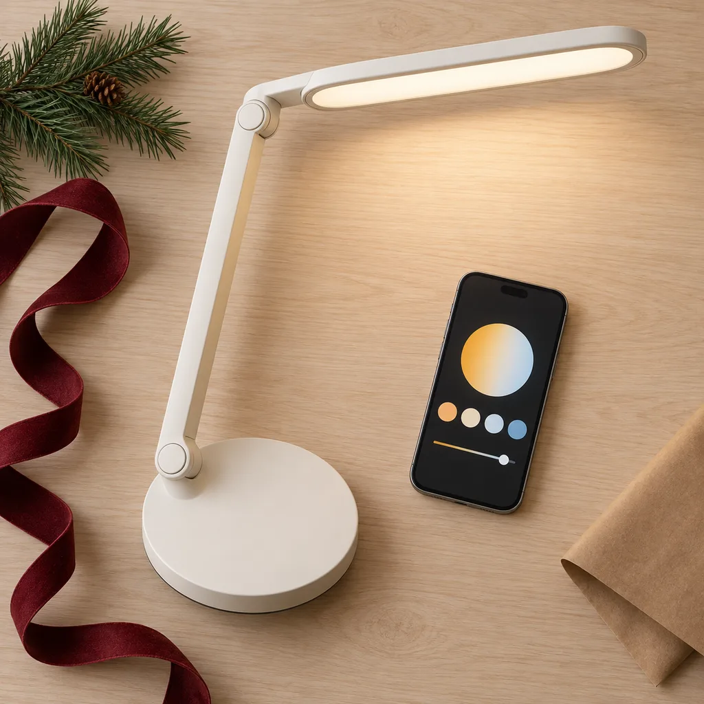 Representative photo-style image of app-controlled smart desk lamp — generated, not a specific product