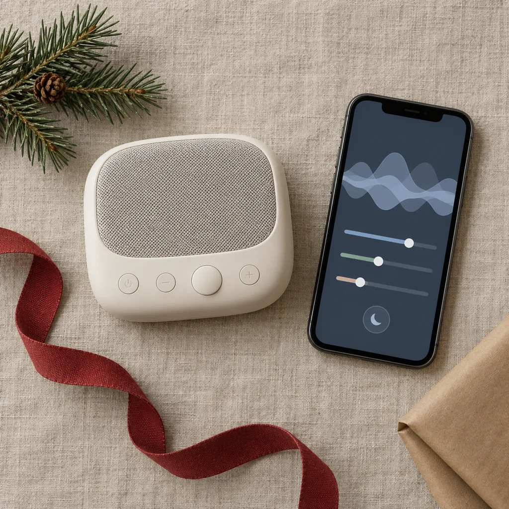 Representative photo-style image of app-controlled smart sleep sound device — generated, not a specific product