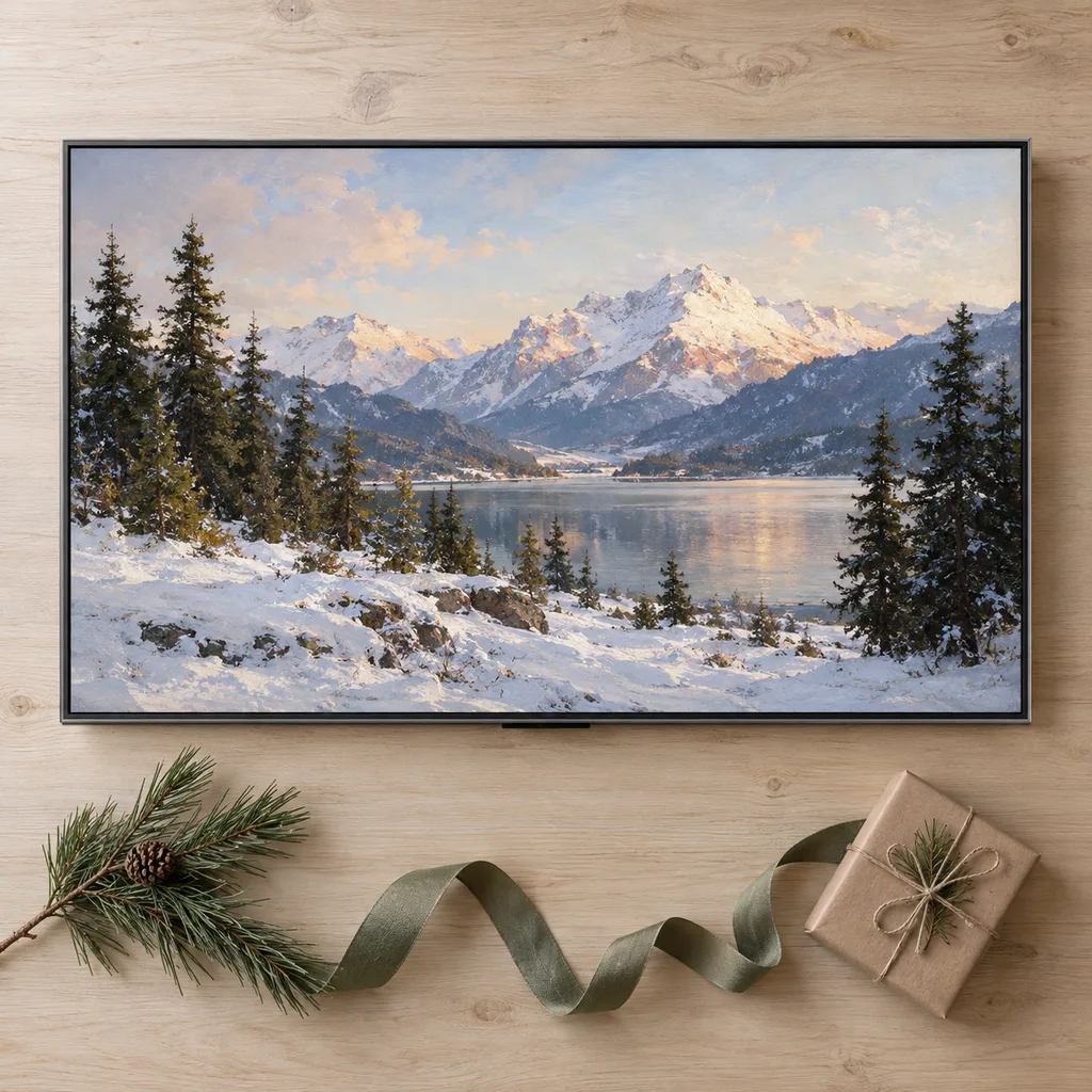 Representative photo-style image of art mode lifestyle television — generated, not a specific product