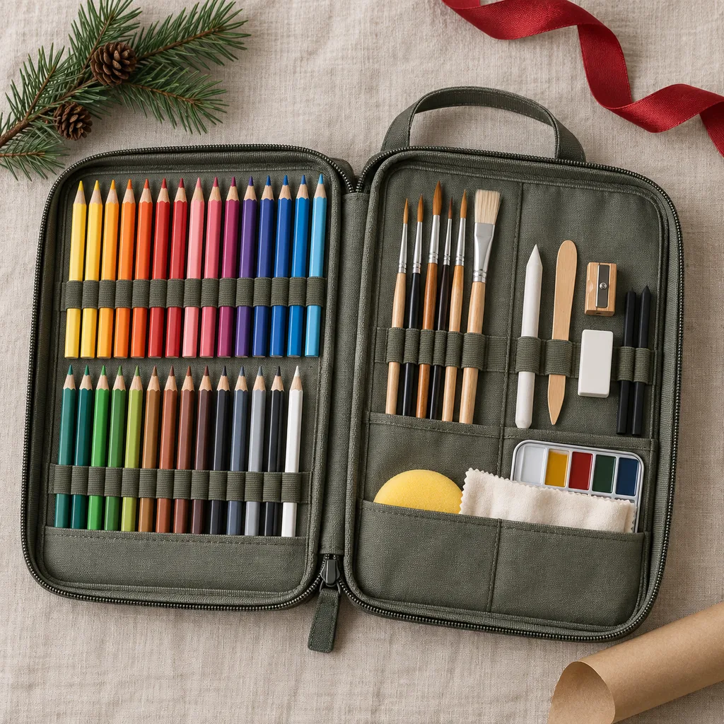 Representative photo-style image of art supply carrying case — generated, not a specific product
