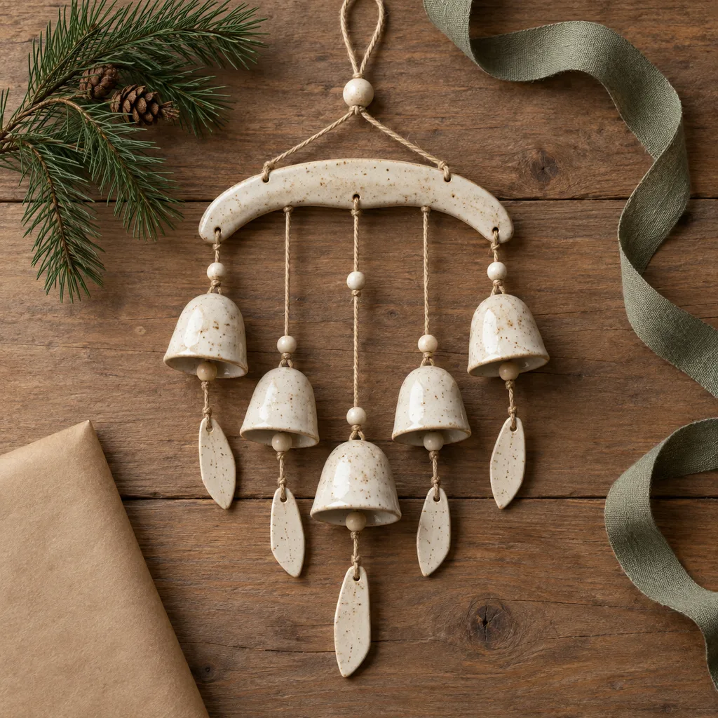 Representative photo-style image of artisan ceramic wind chimes — generated, not a specific product