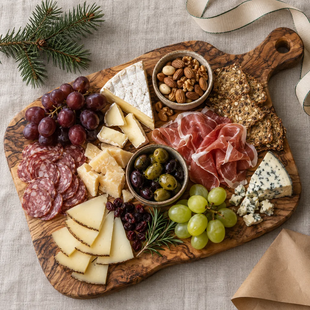 Representative photo-style image of artisan charcuterie and cheese board — generated, not a specific product
