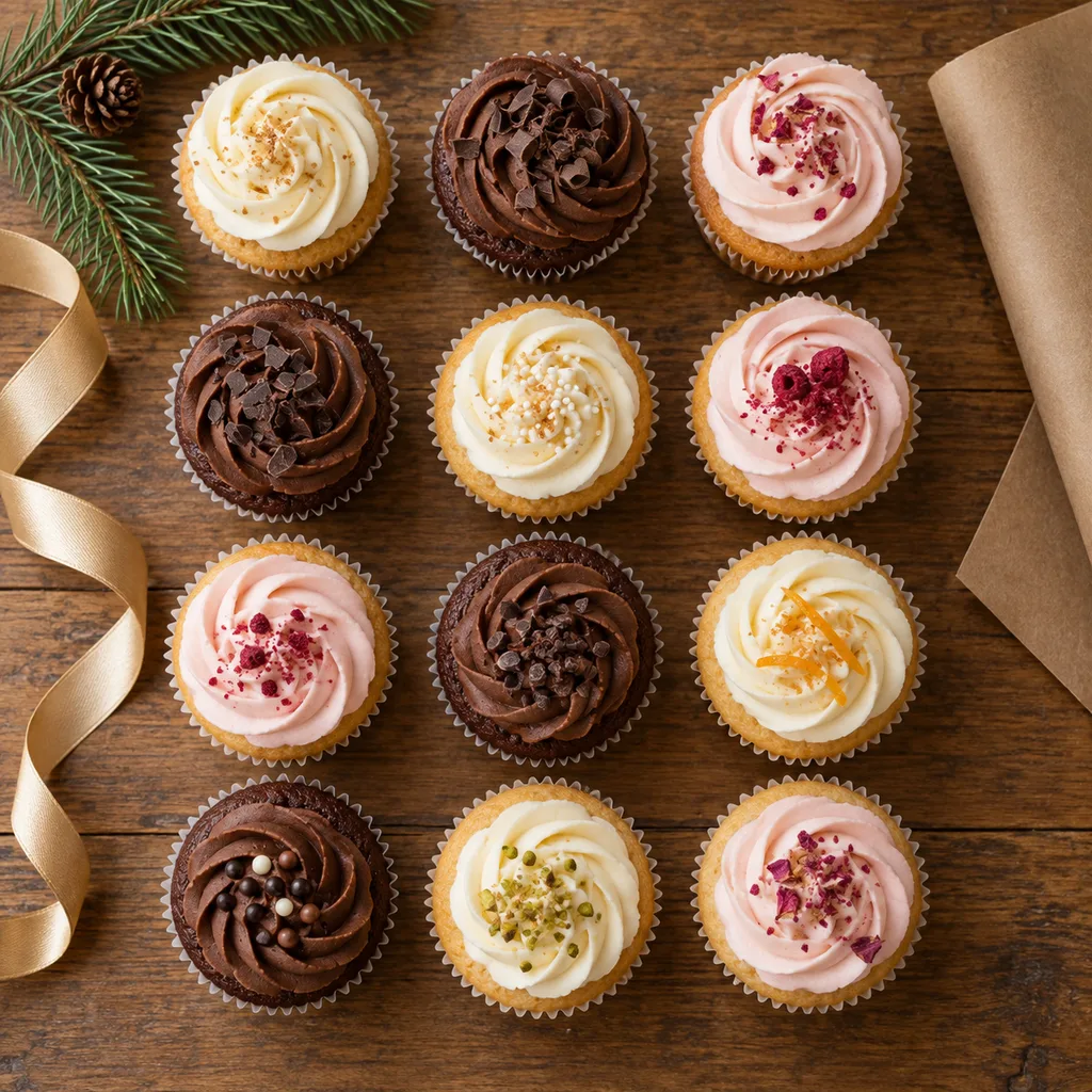 Representative photo-style image of artisan cupcake dozen — generated, not a specific product