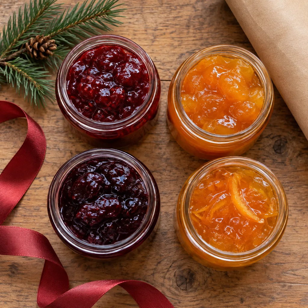 Representative photo-style image of artisan fruit preserves collection — generated, not a specific product