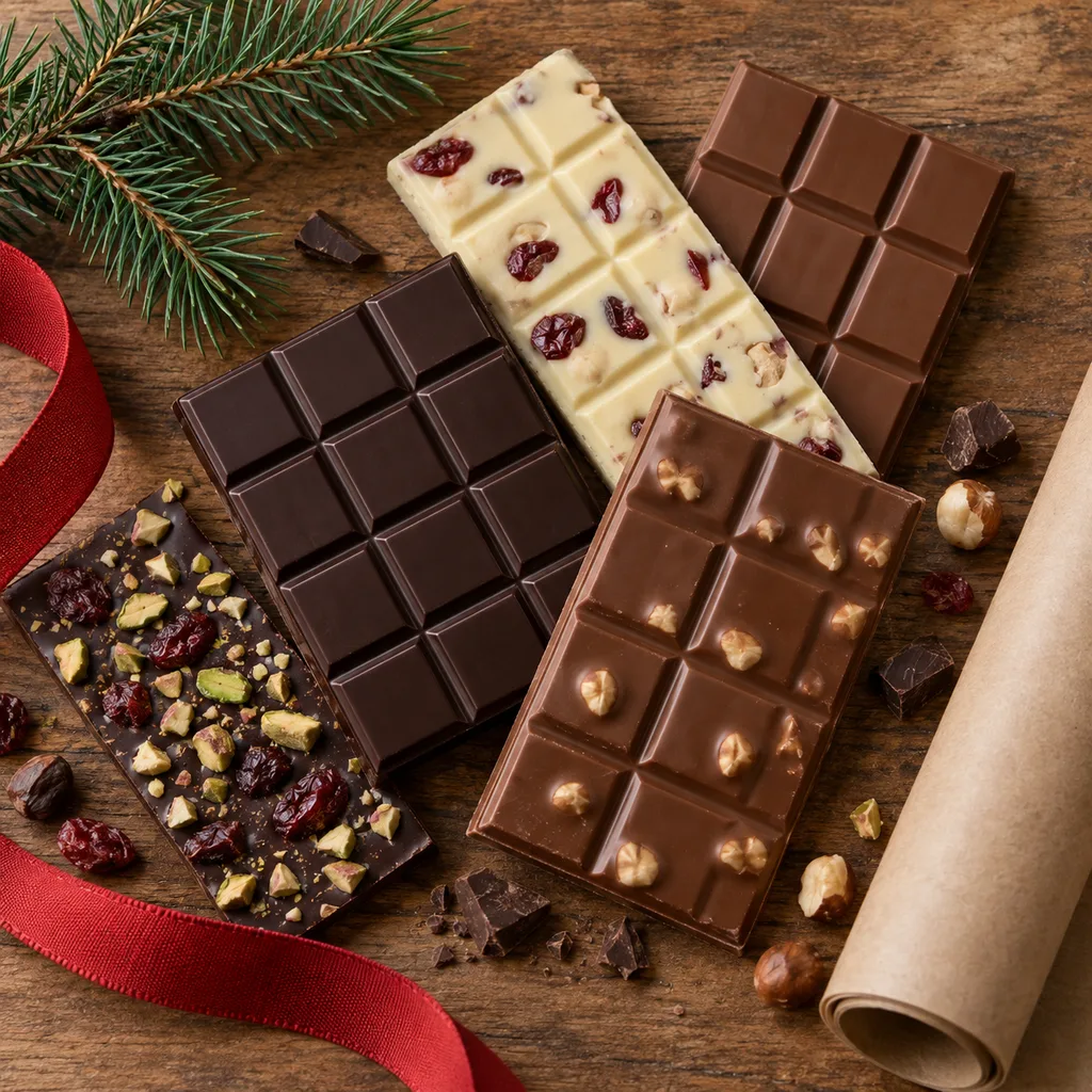 Representative photo-style image of artisanal chocolate bar assortment — generated, not a specific product