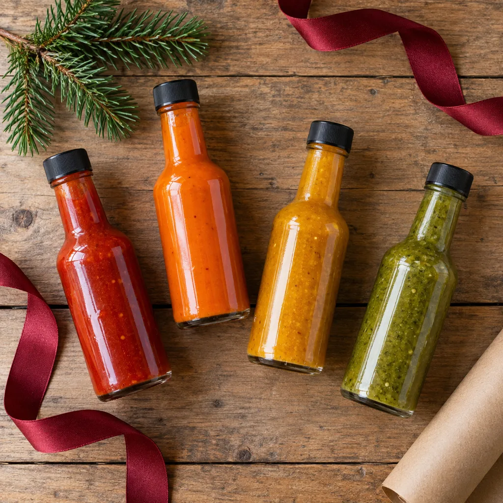 Representative photo-style image of artisanal hot sauce collection — generated, not a specific product