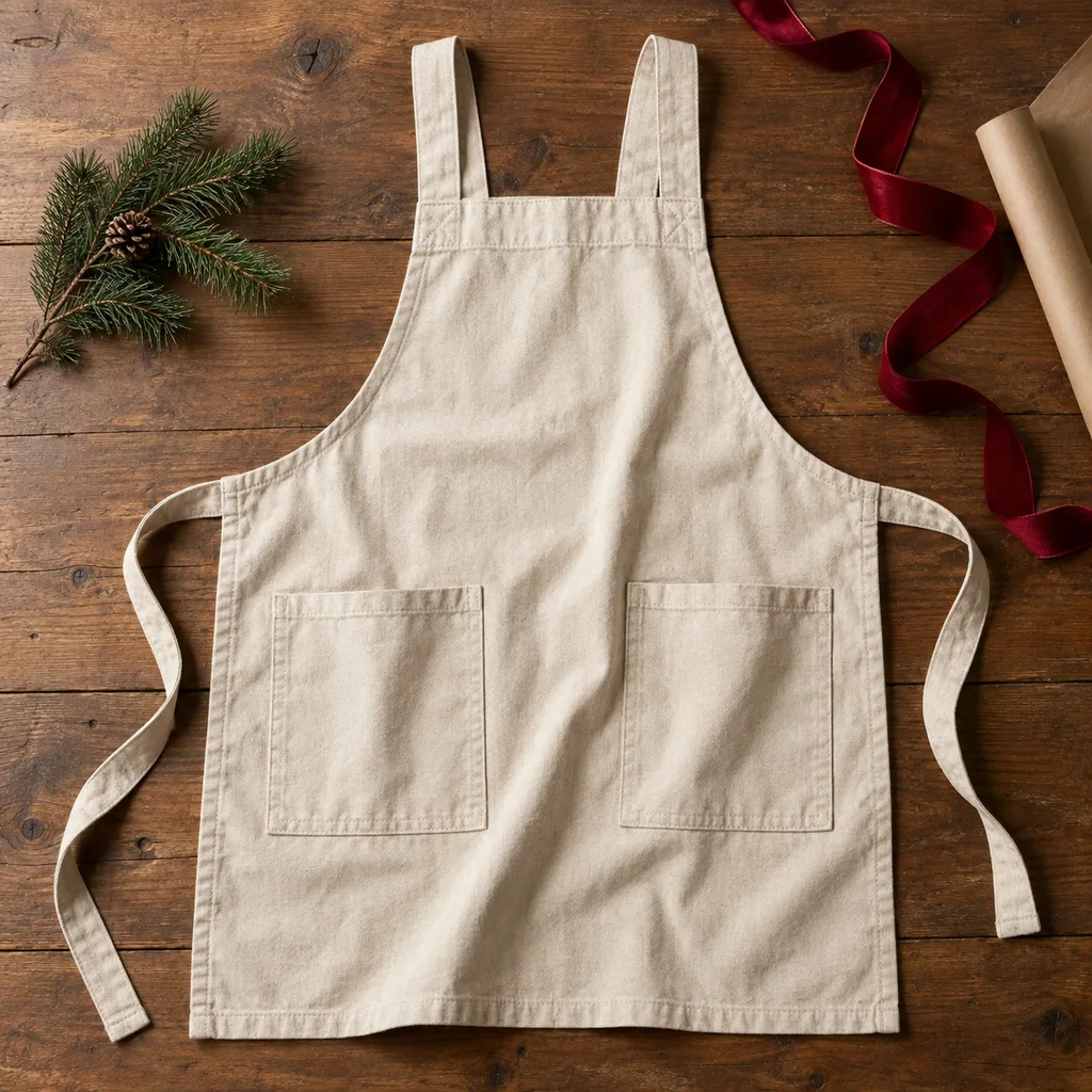 Representative photo-style image of artist's studio smock apron — generated, not a specific product