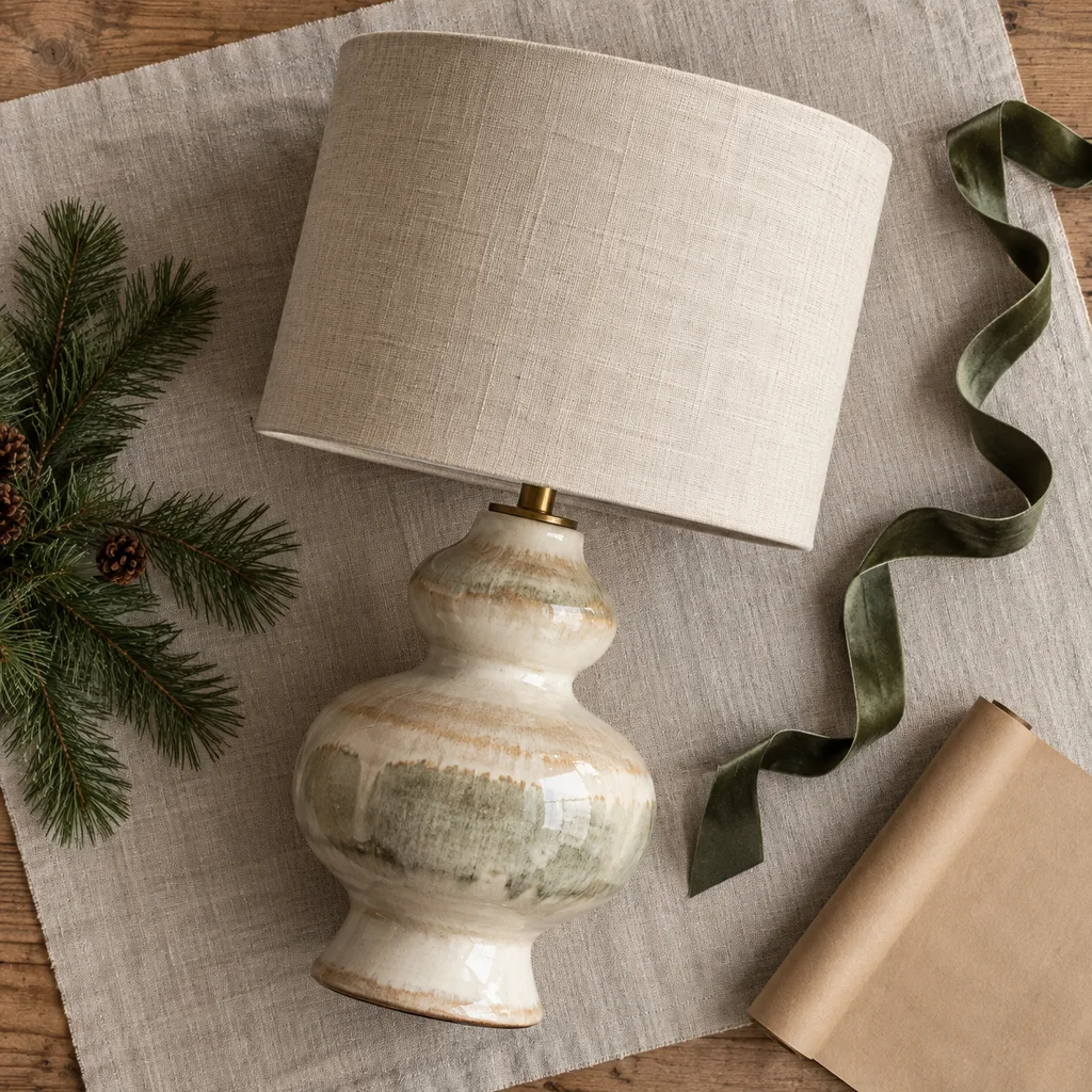 Representative photo-style image of artistic ceramic base lamp — generated, not a specific product
