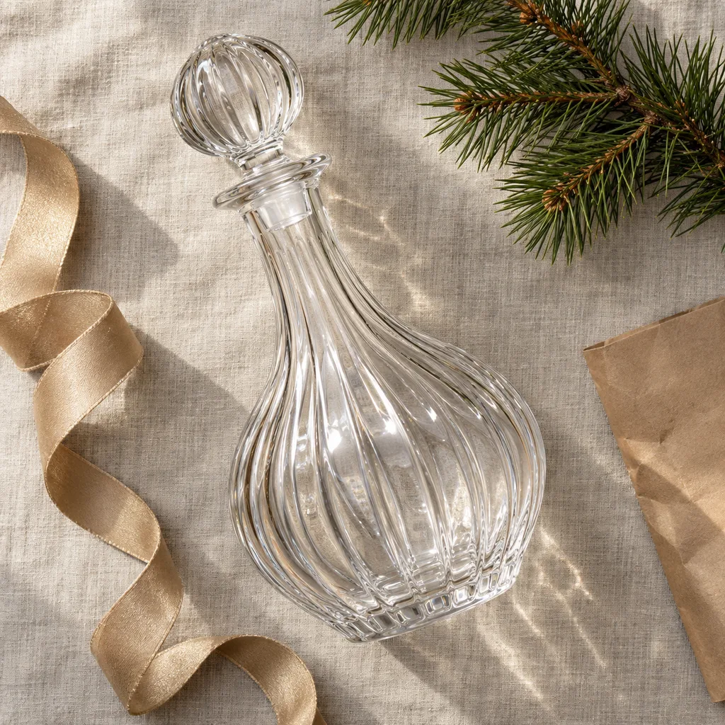 Representative photo-style image of artistic decorative glass decanter — generated, not a specific product