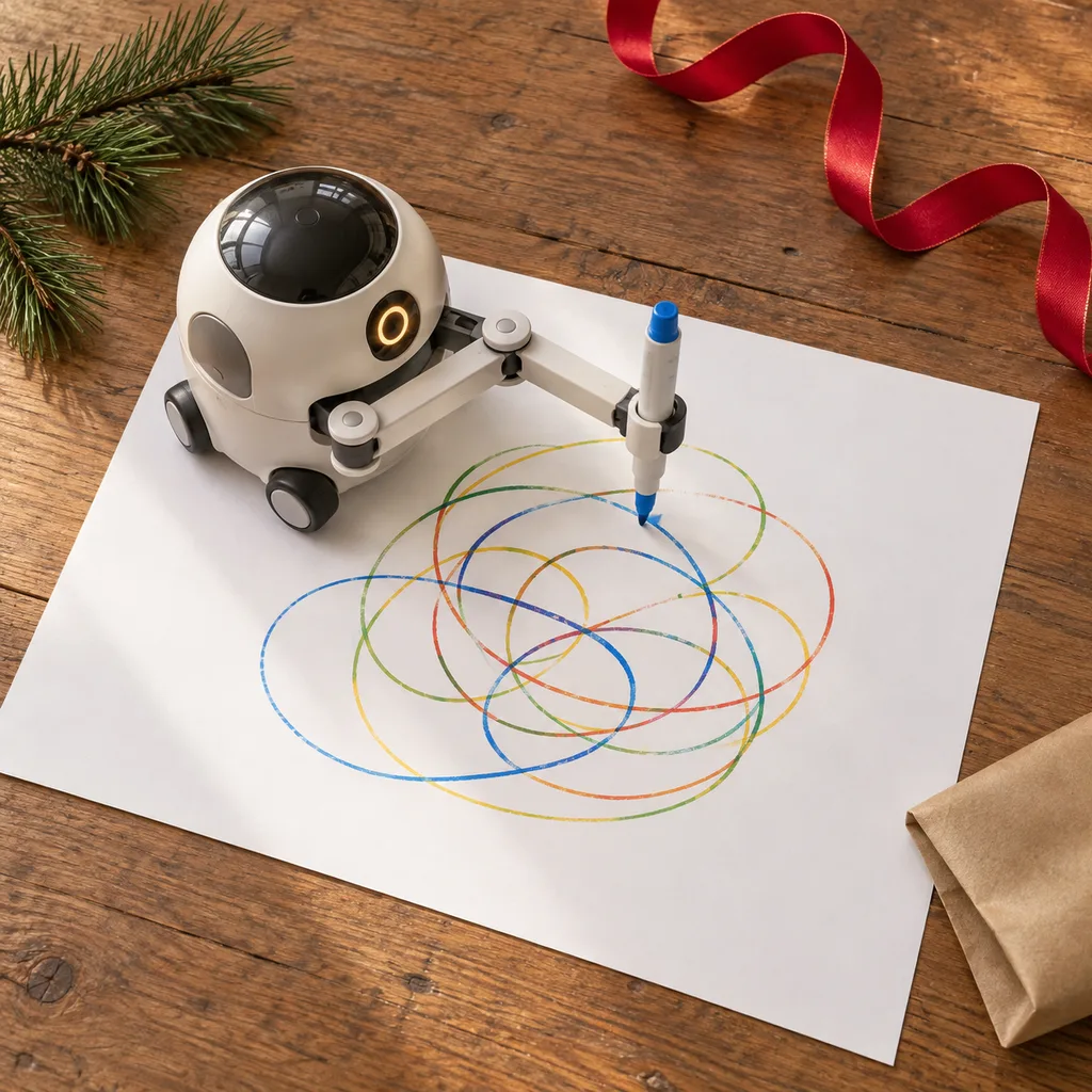 Representative photo-style image of artistic drawing robot — generated, not a specific product