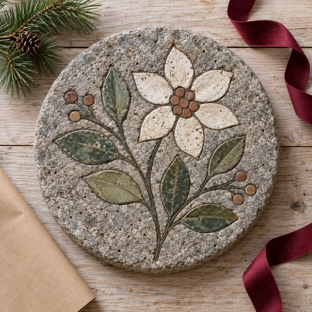 Representative photo-style image of artistic garden stepping stone — generated, not a specific product