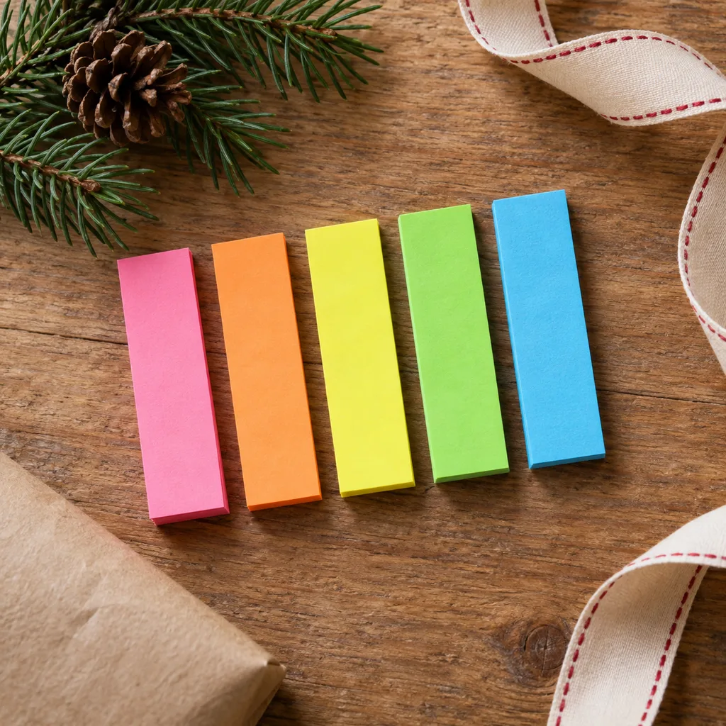 Representative photo-style image of assorted colour page marker flags — generated, not a specific product