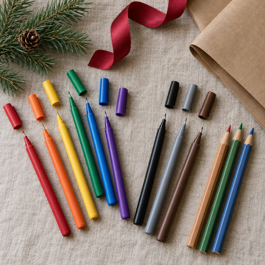 Representative photo-style image of assorted fine-tip marker set — generated, not a specific product