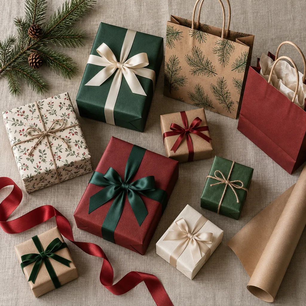 Representative photo-style image of assorted gift box and bag collection — generated, not a specific product