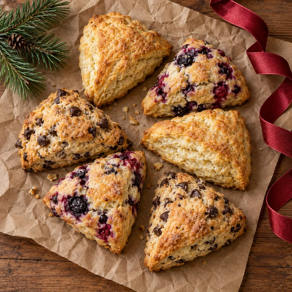 Representative photo-style image of assorted scone collection — generated, not a specific product